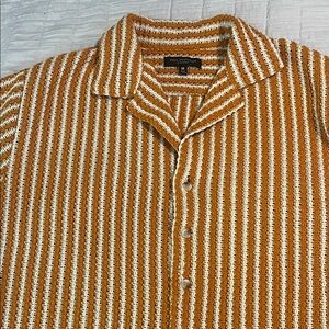Men's Orange and White Striped Button Down Shirt